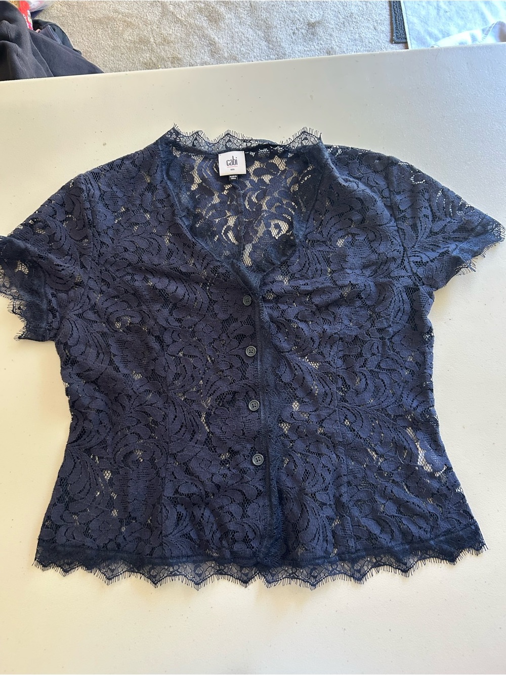 Dark blue lace Cabi button up size small
